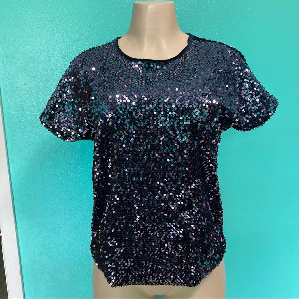 Jennifer Lopez gray sequins top sz S